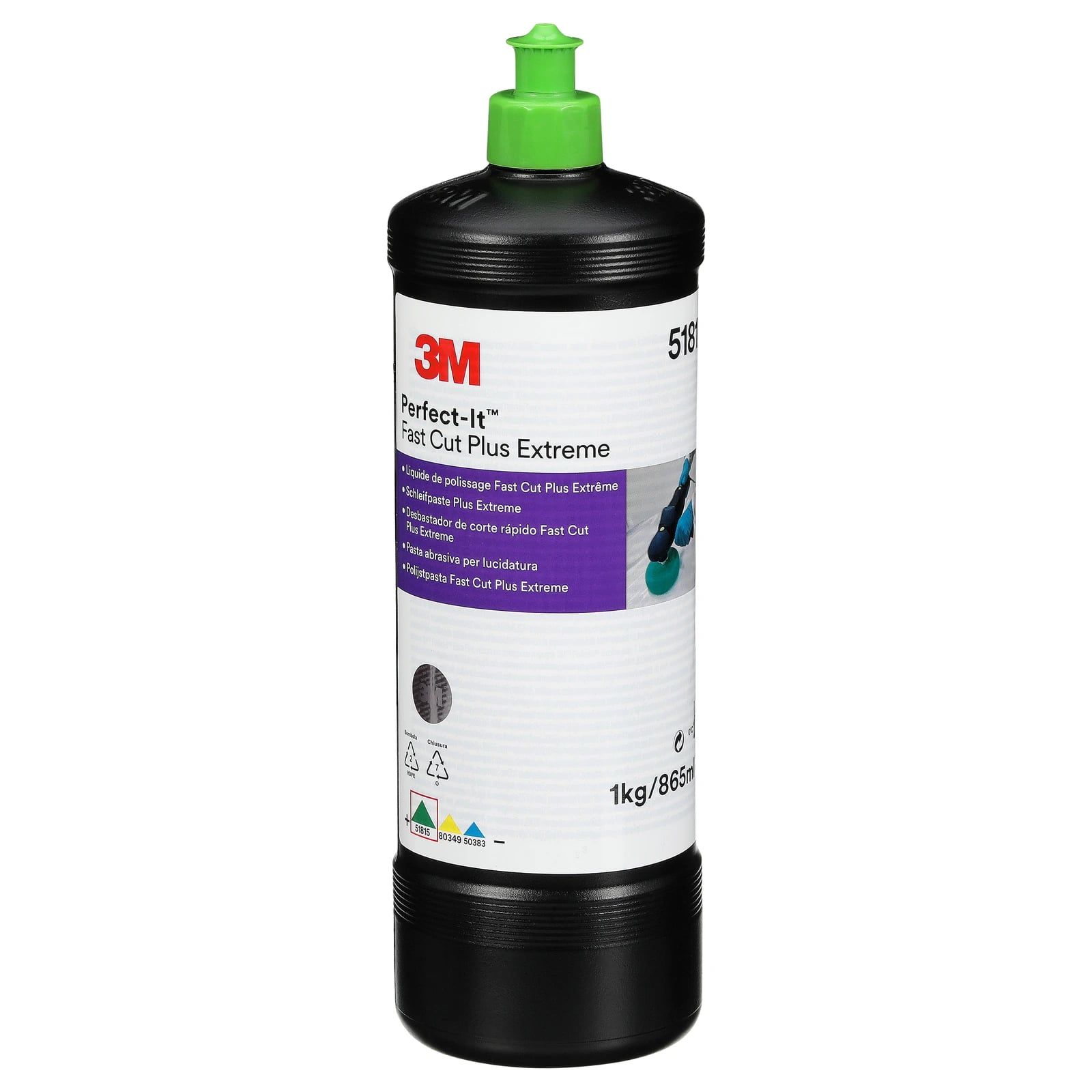 Botella de 1 kg de pulimento 3M Fast Cut Plus Extreme 51815 con tapón verde